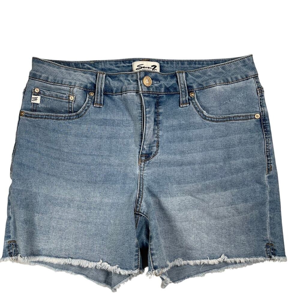Lot of 2 Seven7 Shorts Womens 10 Blue White Cut-off Denim White Blue - Picture 6 of 11